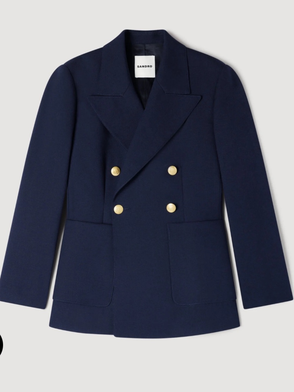 Sandro Navy Double-Breasted Blazer with Gold Buttons NWOT